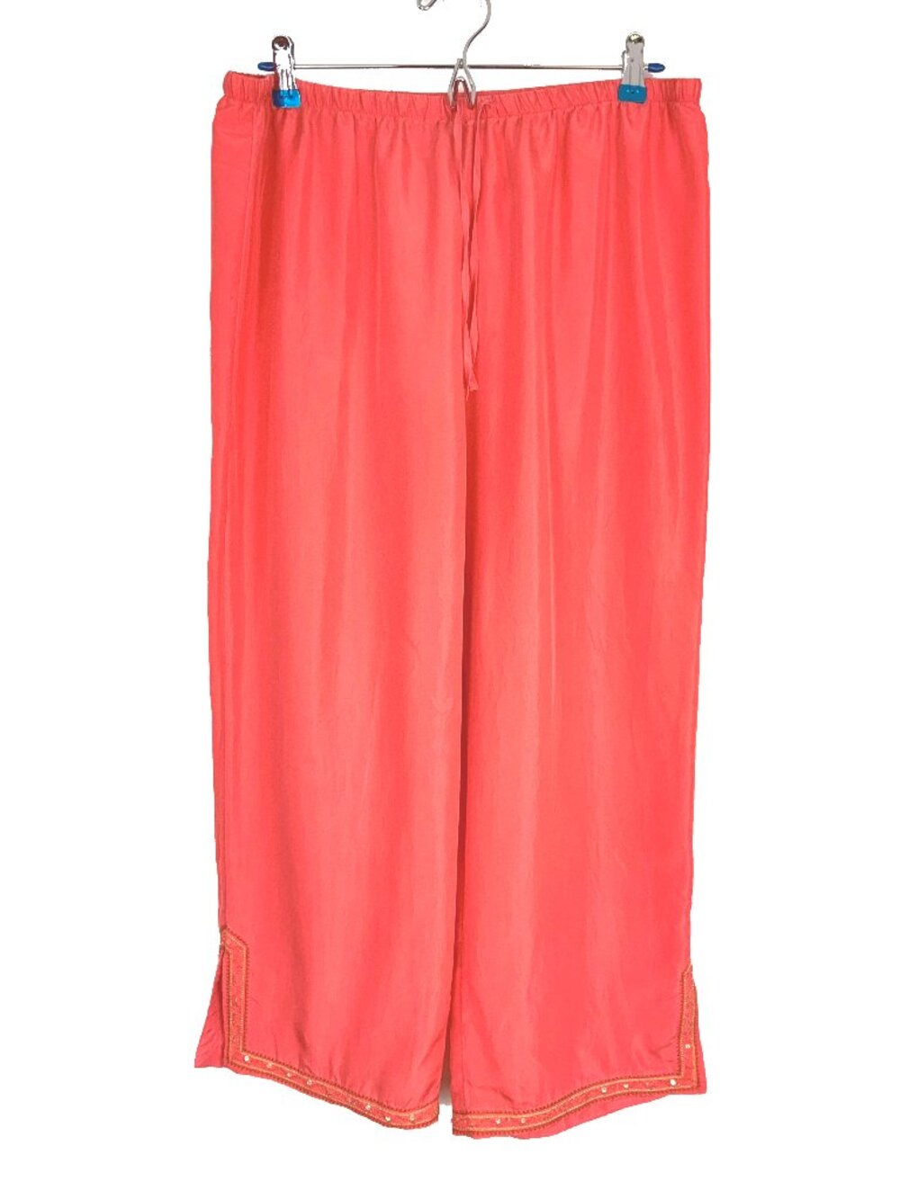 Cabernet Sleepwear 100% Silk Coral Embellished Pajama Pants Sz L